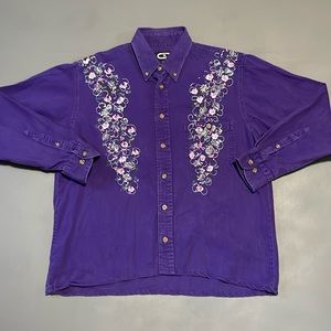 Vintage Three Rivers Button Down with Hand Painted Flowers